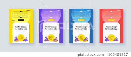 Simple set of Face id, Checklist and Discounts app line icons. Poster offer design with phone interface mockup. Include Cold-pressed oil icons. For web, application. Vector Simple set of Face id, Checklist and Discounts app line icons. Poster offer design with phone interface mockup. Include Cold-pressed oil icons. For web, application. Vector 106481217