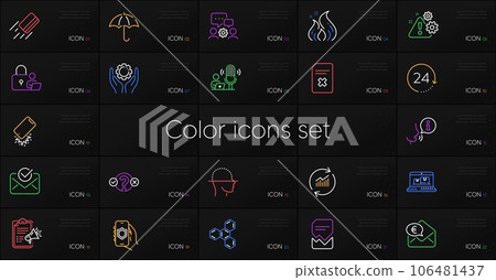 Set of Face scanning, Fire energy and Quiz test line icons. Include Megaphone checklist, Chemical formula, Lock icons. Delete file, Corrupted file, Engineering team web elements. Warning. Vector 106481437