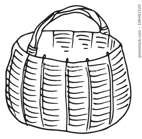 Woven basket drawing. Black doodle. Wicker icon Woven basket drawing. Black doodle. Wicker icon 106481520