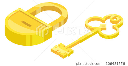 Golden key and lock. Cartoon game secret icon 106481556