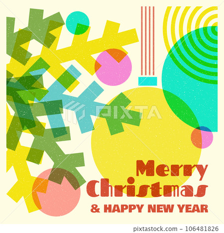 Colorful geometric shape background in trendy riso graph print texture style. Vector illustrator. Merry risograph christmas and happy new year modern background for design and card, covers, package 106481826
