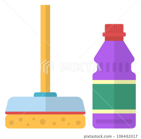 Cleaning detergent and sponge. Housework color icon 106482017