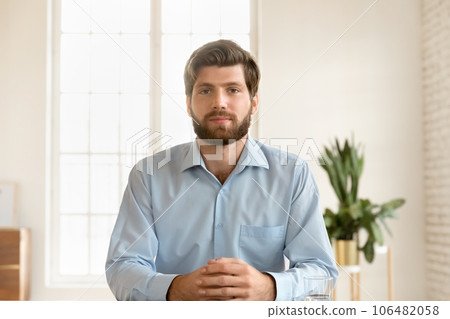 Portrait of Caucasian man talk on video call 106482058