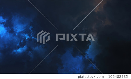 3D rendering of thunderclouds with bright lightning flashes 3D rendering of thunderclouds with bright lightning flashes 106482385