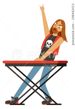 Rock musician. Cartoon keyboard player on concert 106482413