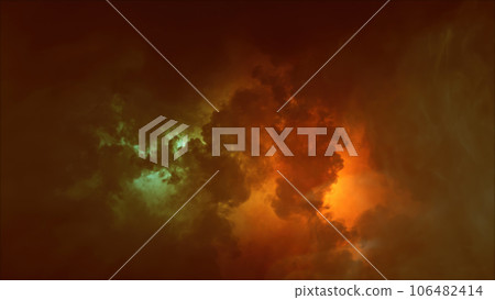 3D rendering of thunderclouds with bright lightning flashes 106482414