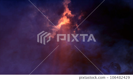 3D rendering of thunderclouds with bright lightning flashes 106482429