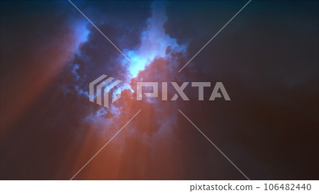 3D rendering of thunderclouds with bright lightning flashes 106482440