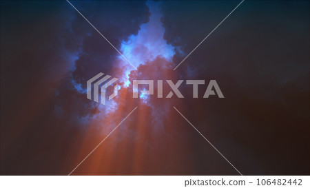 3D rendering of thunderclouds with bright lightning flashes 106482442