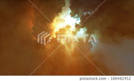 3D rendering of thunderclouds with bright lightning flashes 3D rendering of thunderclouds with bright lightning flashes 106482452