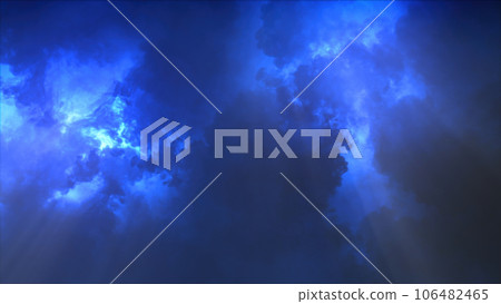3D rendering of thunderclouds with bright lightning flashes 106482465