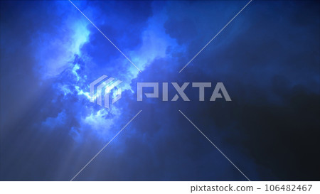 3D rendering of thunderclouds with bright lightning flashes 106482467