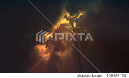 3D rendering of thunderclouds with bright lightning flashes 106482468