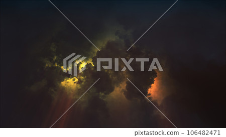 3D rendering of thunderclouds with bright lightning flashes 106482471