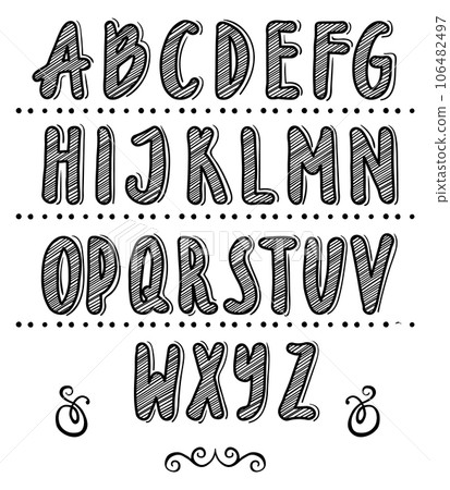 Decorative alphabet. Scribble letters. Hand drawn font 106482497