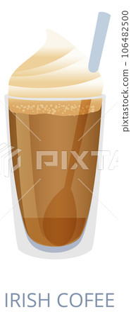 Irish coffee illustration. Sweet alcohol cocktail cup 106482500