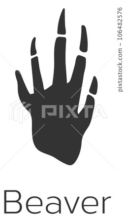 Beaver footprint. Wild animal black foot stamp 106482576