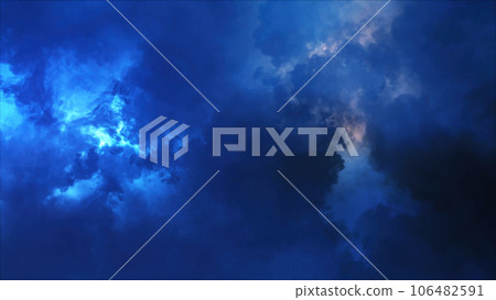 3D rendering of thunderclouds with bright lightning flashes 3D rendering of thunderclouds with bright lightning flashes 106482591