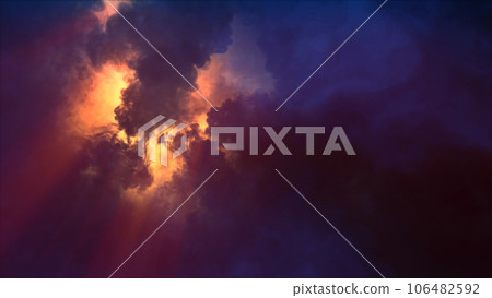 3D rendering of thunderclouds with bright lightning flashes 106482592