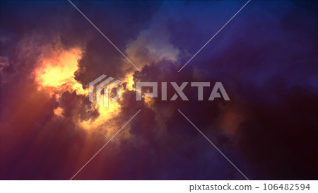 3D rendering of thunderclouds with bright lightning flashes 3D rendering of thunderclouds with bright lightning flashes 106482594