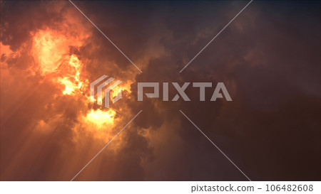 3D rendering of thunderclouds with bright lightning flashes 106482608