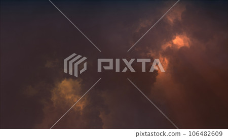 3D rendering of thunderclouds with bright lightning flashes 106482609