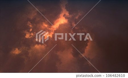3D rendering of thunderclouds with bright lightning flashes 3D rendering of thunderclouds with bright lightning flashes 106482610
