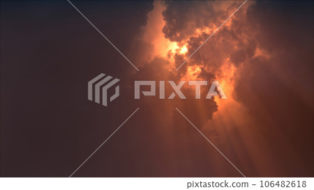 3D rendering of thunderclouds with bright lightning flashes 3D rendering of thunderclouds with bright lightning flashes 106482618