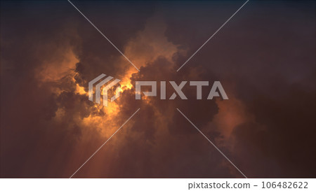 3D rendering of thunderclouds with bright lightning flashes 106482622