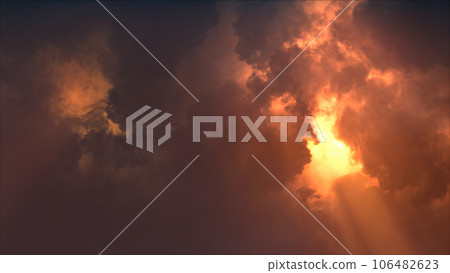 3D rendering of thunderclouds with bright lightning flashes 106482623