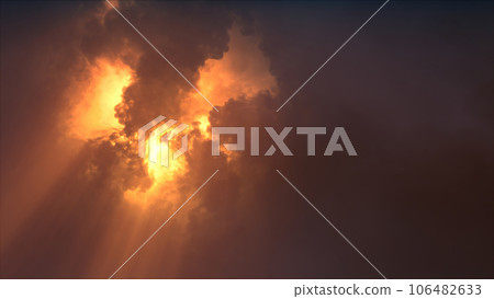 3D rendering of thunderclouds with bright lightning flashes 3D rendering of thunderclouds with bright lightning flashes 106482633