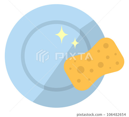 Clean dish with washing sponge. Household chores icon 106482654