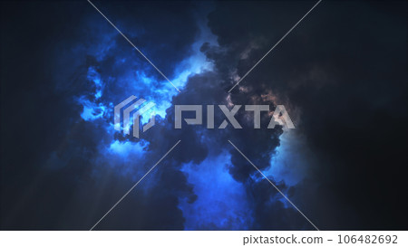 3D rendering of thunderclouds with bright lightning flashes 3D rendering of thunderclouds with bright lightning flashes 106482692