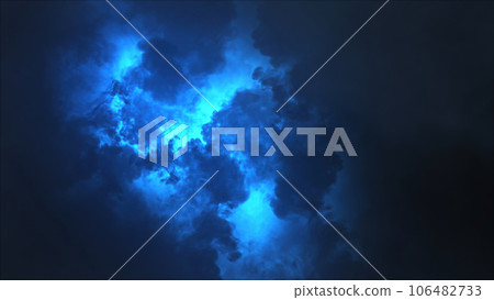 3D rendering of thunderclouds with bright lightning flashes 3D rendering of thunderclouds with bright lightning flashes 106482733