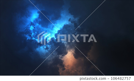 3D rendering of thunderclouds with bright lightning flashes 106482757