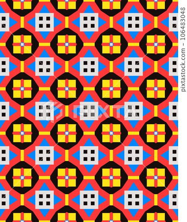 Seamless abstract ornament Geometric bright colored pattern with various elements backgrounds. 106483048