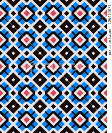 Seamless abstract ornament Geometric bright colored pattern with various elements backgrounds. 106483071