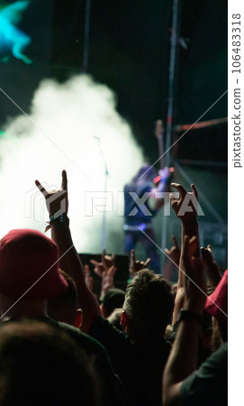 crowd at concert - summer music festival. 106483318