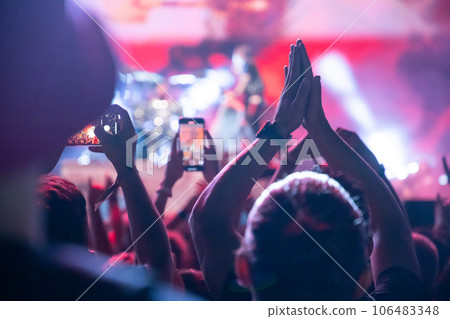 crowd at concert - summer music festival. 106483348