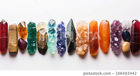 Colorful crystal bars on white background. Geology concept. ai generation 106483442