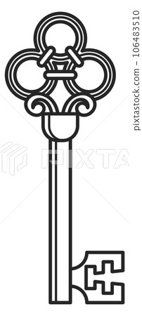 Ancient key with metal ornament. Clue line symbol 106483510