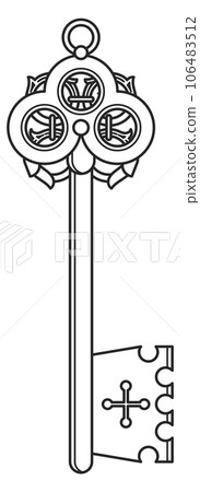 Medieval key drawing. Old metal wealth protection Medieval key drawing. Old metal wealth protection 106483512