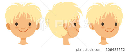 Blond boy head set. Happy kid face Blond boy head set. Happy kid face 106483552