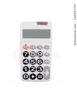 White digital calculator on the top view white background. White digital calculator on the top view white background. 106483747
