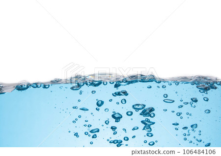 Clean light blue water wave and bubbles air isolated on white background 106484106