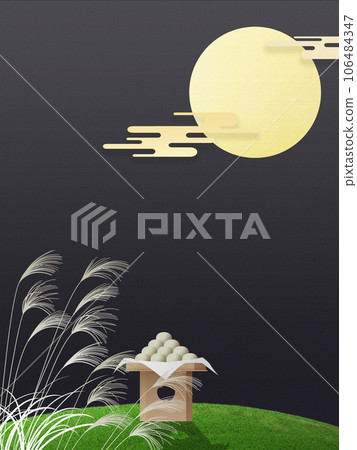 Full moon and moon dumplings shining in the autumn night sky 106484347