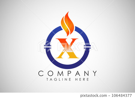 English alphabet with fire flame and pipe. Oil and gas industry logo design concept. English alphabet with fire flame and pipe. Oil and gas industry logo design concept. 106484377