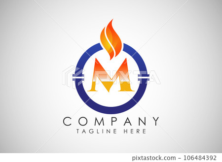 English alphabet with fire flame and pipe. Oil and gas industry logo design concept. English alphabet with fire flame and pipe. Oil and gas industry logo design concept. 106484392