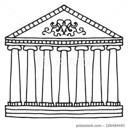 Classic architecture building with columns. Hand drawn doodle 106484491