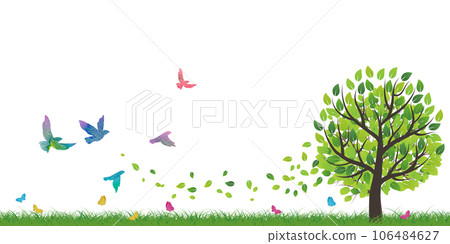 A bird taking off in the fresh green 106484627